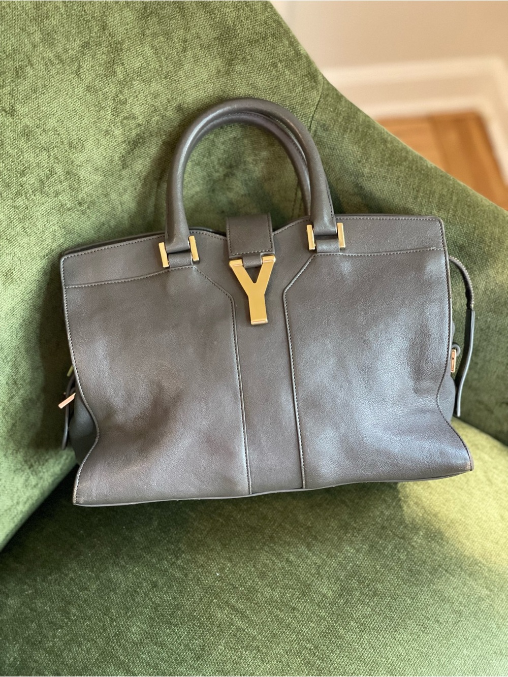 Yves Saint Laurent Grey Calfskin Leather Small Cabas